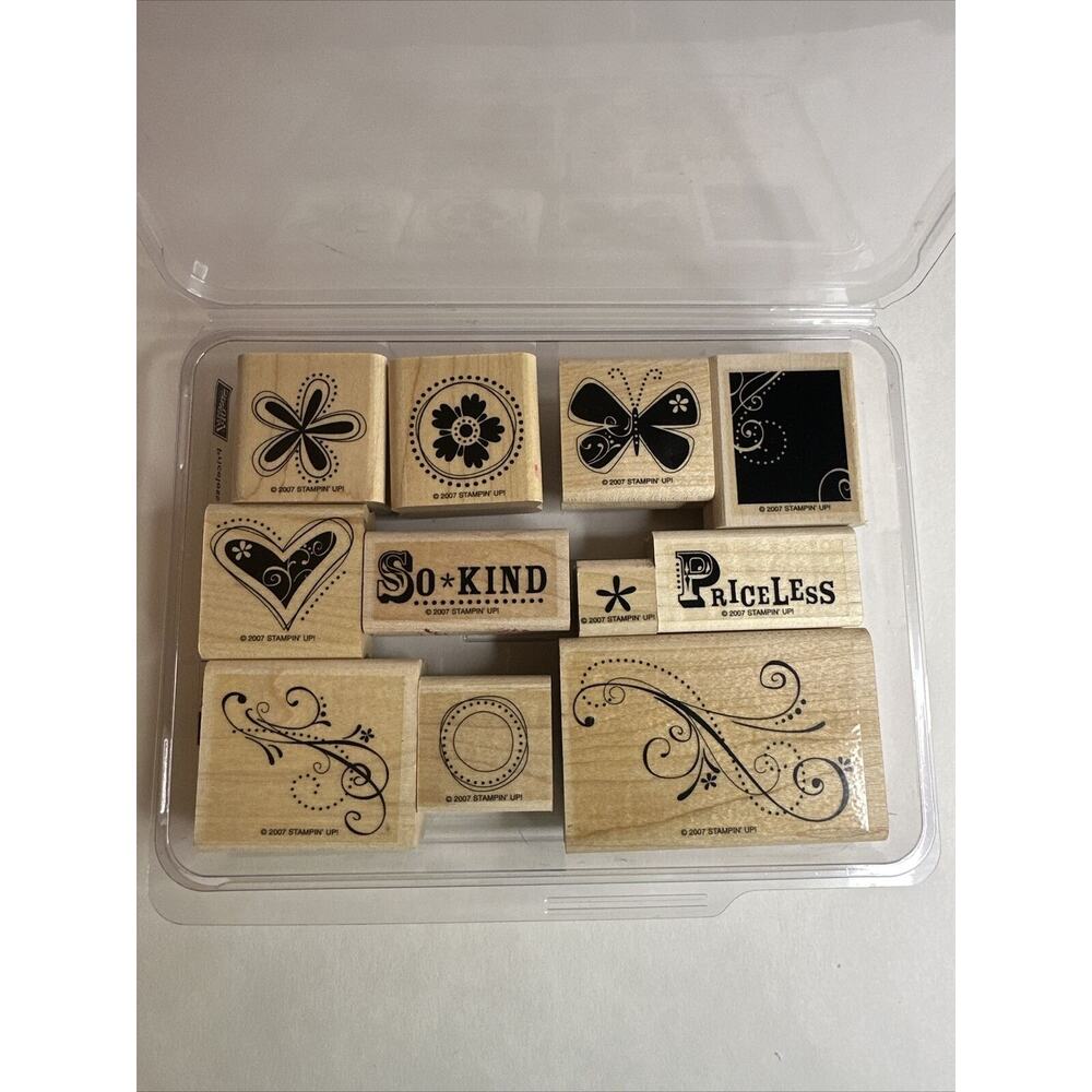 Stampin' Up "Priceless" Wood Mount Rubber Stamps 2007 Set of 11 EUC